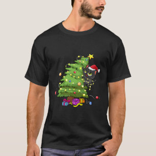 Santa Black Cat in Baumlichten verschlungen T-Shirt