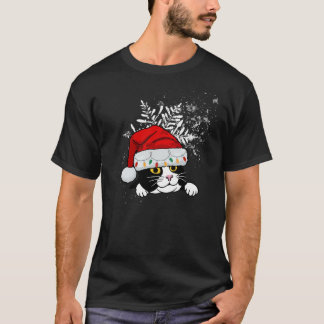 Santa Black Cat in Christmas Tree Lichter Delikate T-Shirt