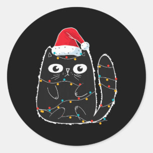 Santa Black Cat in der Weihnachtskatze in Lover Runder Aufkleber