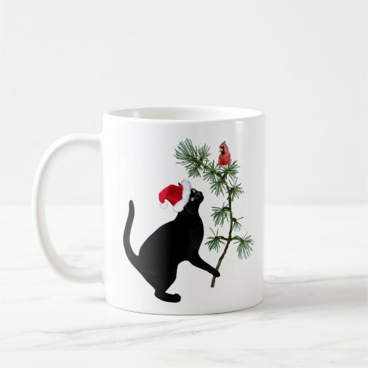 Santa Black Cat mit Red Bird Tasse (Links)
