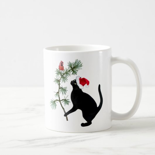 Santa Black Cat mit Red Bird Tasse (Rechts)