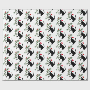 Santa Black Cat Red Bird Weihnachtszeitung Geschenkpapier