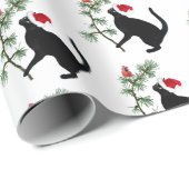 Santa Black Cat Red Bird Weihnachtszeitung Geschenkpapier (Rolleneckpunkt)
