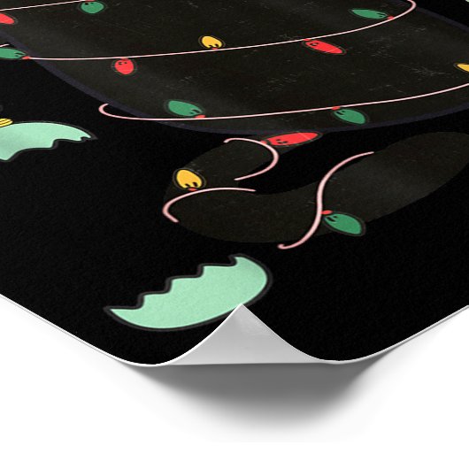 Santa Black Cat Tangled Up In Christmas Tree Light Poster (Ecke)