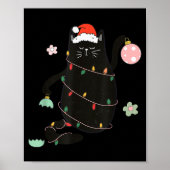 Santa Black Cat Tangled Up In Christmas Tree Light Poster (Vorne)