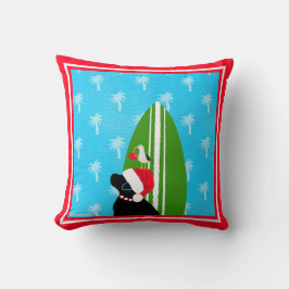 Santa Black Lab Surfboard Dog Seagull Christmas Kissen