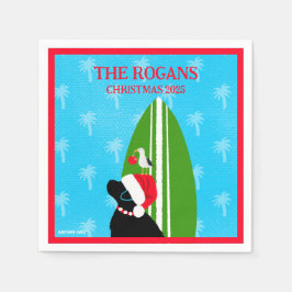 Santa Black Lab Surfboard Hund Seagull Weihnachten Serviette