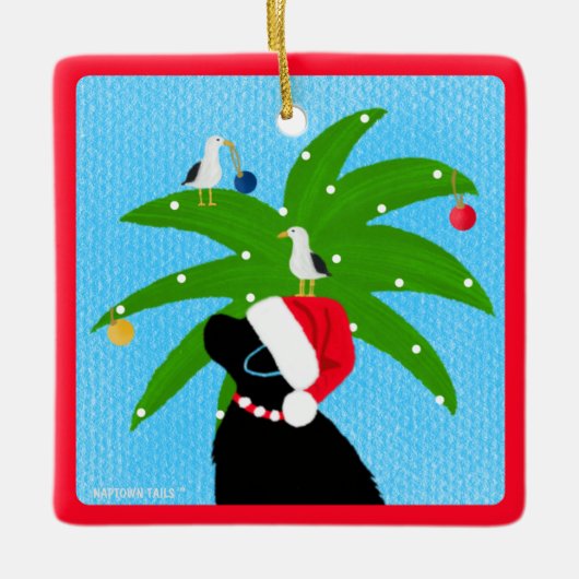 Santa Black Lab Trimmen der Weihnachtspalme Keramikornament (Vorderseite)