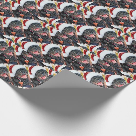 Santa Black Mops Geschenkpapier (Ecke)