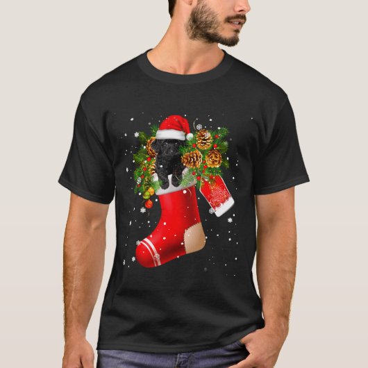 Santa Black Toy Odle In Christmas Sock Pajama T-Shirt (Vorderseite)