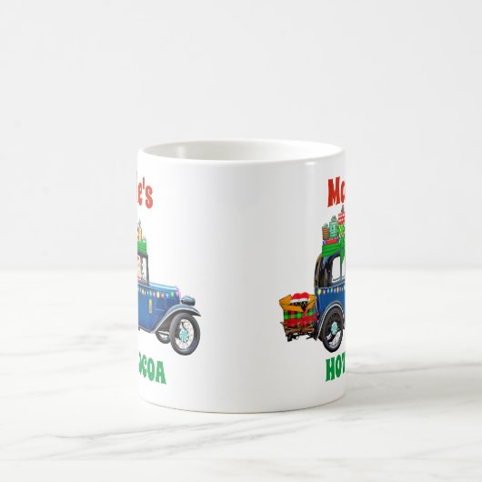 Santa Blue Car Weihnachten präsentiert heißes Kaka Kaffeetasse (Mittel)