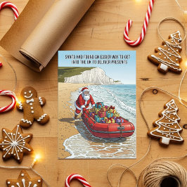Santa Boat Arrival Funny Christmas Card Feiertagskarte
