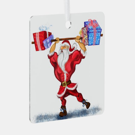 Santa Bodybuilder Funny Christmas Ornament Geschen (Vorderseite Rechts)
