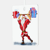 Santa Bodybuilder Funny Christmas Ornament Geschen Aus Metall (Vorderseite links)