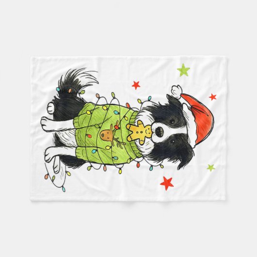 Santa Border Collie Christmas Border Collie Dog Mo Fleecedecke (Vorderseite (Horizontal))