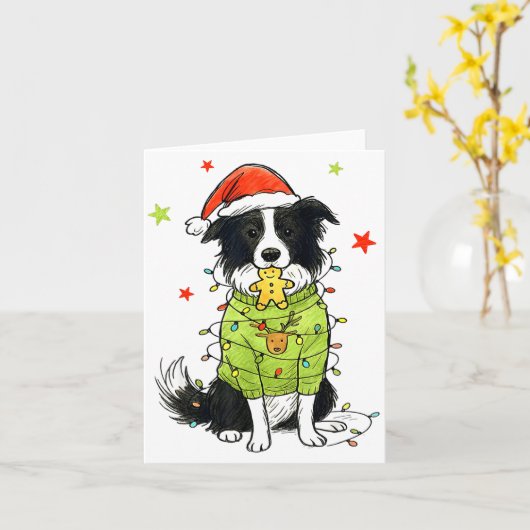 Santa Border Collie Christmas Border Collie Dog Mo Karte (Gelbe Blume)