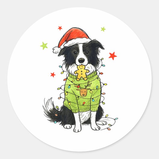 Santa Border Collie Christmas Border Collie Dog Mo Runder Aufkleber (Vorderseite)
