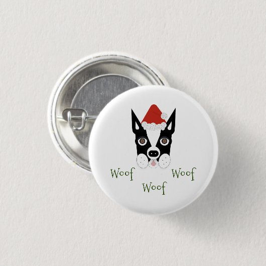 Santa Boston Terrier Button (Vorne & Hinten)