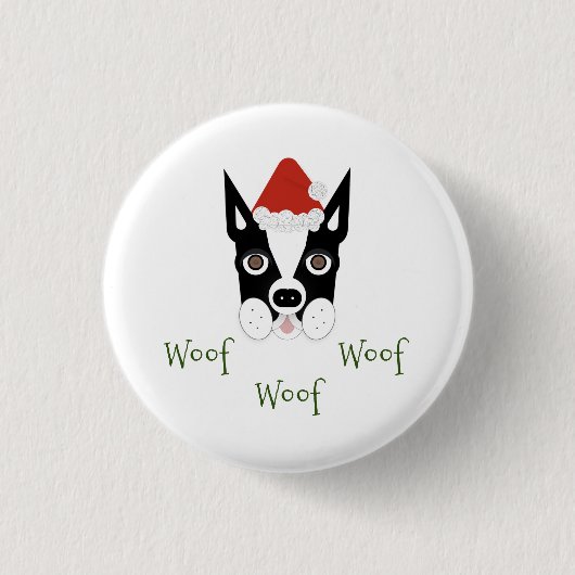 Santa Boston Terrier Button (Vorderseite)
