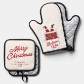 Santa Bottoms Up Funny Christmas Cooking Gift Ofenhandschuh & Topflappen-Set (Vorderseite/Rückseite)