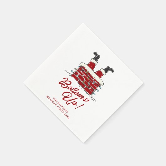 Santa Bottoms Up Funny Holiday Cocktail Accent Serviette (Ecke)