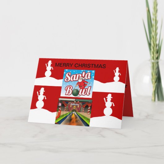 Santa Bowling Christmas Card Feiertagskarte (Vorderseite)