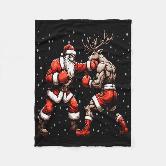 Santa Boxing Rentier Weihnachtssüßer Fleecedecke (Vorderseite)