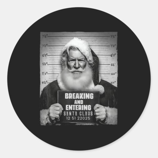 Santa Breaking Entering Mugshot Funny Christmas Ho Runder Aufkleber (Vorderseite)