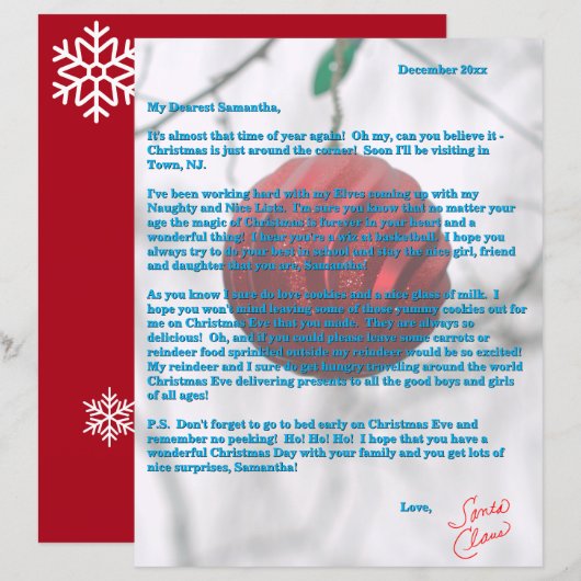 Santa-Brief Roter Schmuck Schneeflocken (Vorne/Hinten)
