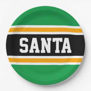 SANTA Bright Green Black Yellow Streifen Pappteller