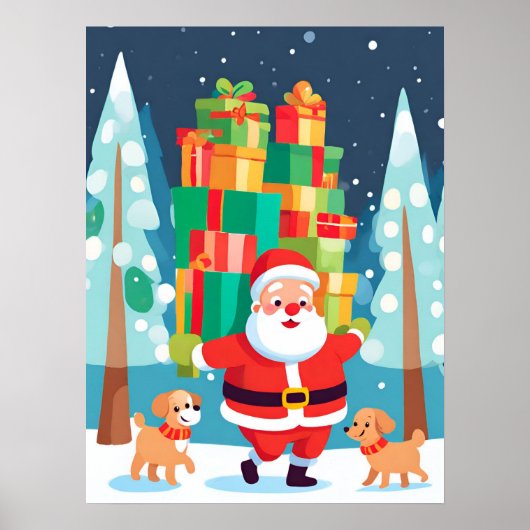Santa Bringing Presents and Puppies | Wall Art Poster (Vorne)