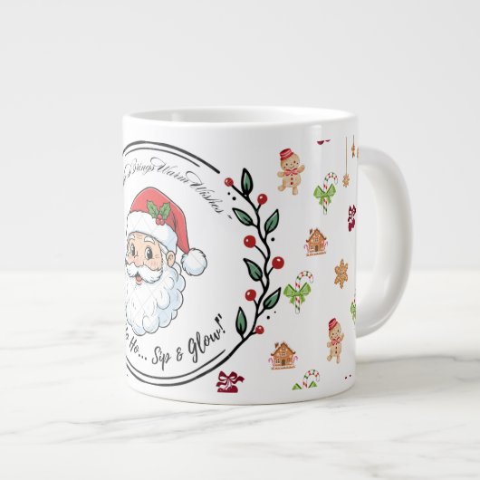 Santa Brings Warm Wishes – Festive Christmas Coffe Jumbo-Tasse (Vorderseite Rechts)