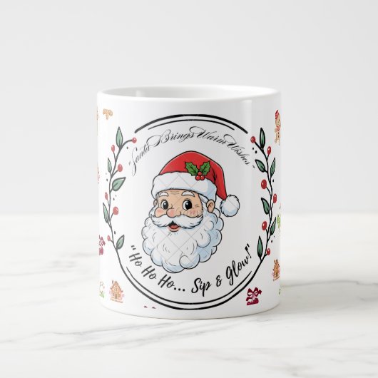 Santa Brings Warm Wishes – Festive Christmas Coffe Jumbo-Tasse (Vorderseite)