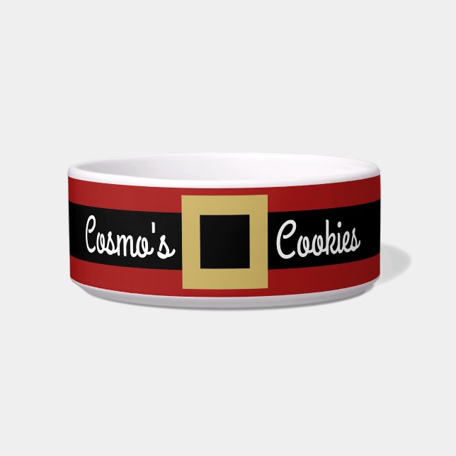 Santa Buckle Personalisierter Haustiername Katze o Napf (Vorderseite)