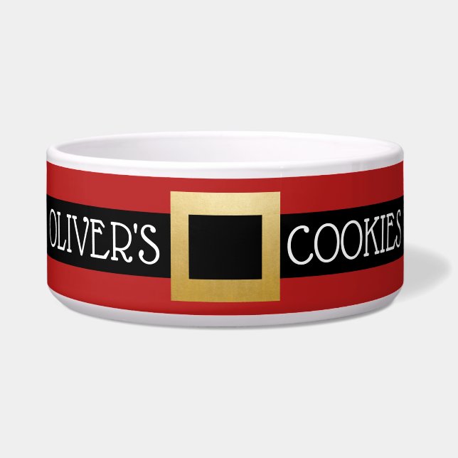 Santa Buckle Personalisierter Name Katze oder Hund Napf (Vorderseite)