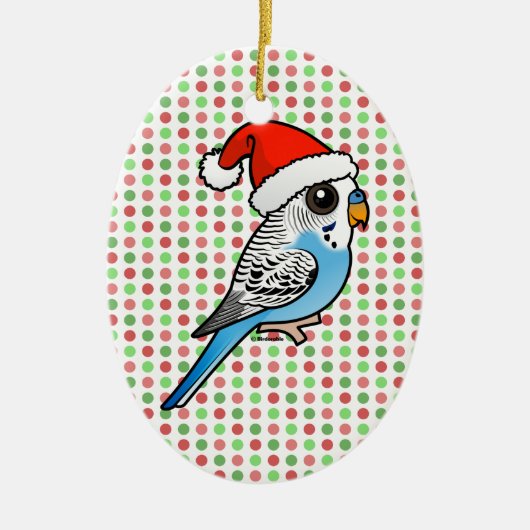Santa Budgie Blue Keramikornament (Vorne)