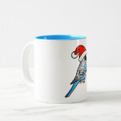 Santa Budgie Blue Zweifarbige Tasse (Vorderseite Links)