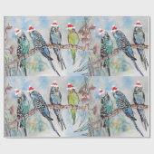 Santa Budgie Budgies Blumenmuster Papier Geschenkpapier (Flach)