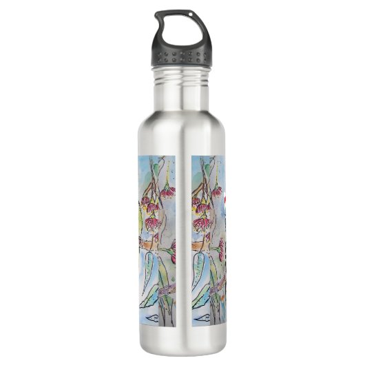 Santa Budgie Christmas Budgies Budgerigar Bird Dad Edelstahlflasche (Rückseite)