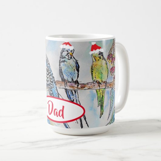 Santa Budgie Christmas Budgies Budgerigar Bird Dad Kaffeetasse (VorderseiteRechts)