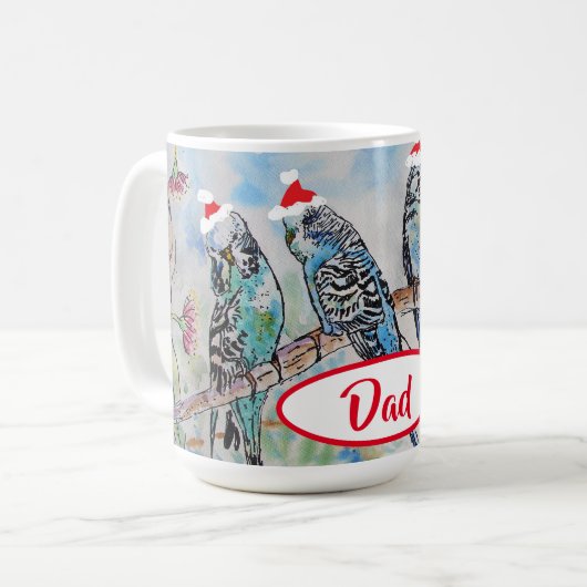 Santa Budgie Christmas Budgies Budgerigar Bird Dad Kaffeetasse (Vorderseite Links)