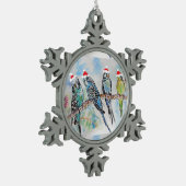 Santa Budgie Parrot Aquarellfarben Schneeflocken Zinn-Ornament (Links)