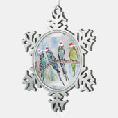 Santa Budgie Parrot Aquarellfarben Schneeflocken Zinn-Ornament (Rechts)