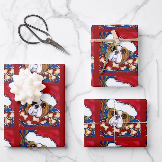 SANTA BULLDOG GESCHENKPAPIER SET (Vorderseite)