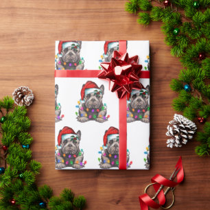 Santa Bulldog mit weihnachtlicher Lights-Wrapping  Geschenkpapier