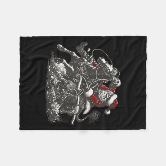 Santa Bulldogging Christmas Cowboy Santa Rodeo Xma Fleecedecke (Vorderseite (Horizontal))