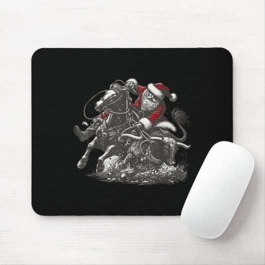 Santa Bulldogging Christmas Cowboy Santa Rodeo Xma Mousepad (Mit Mouse)