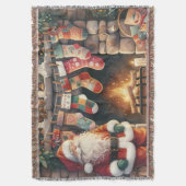 Santa by Fireplace Christmas Stockings Decke (Vorderseite Vertikal)