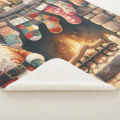 Santa by Fireplace Christmas Stockings Sherpadecke (3/4)