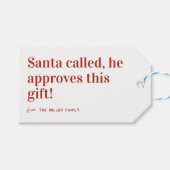 Santa Called | Niedliche Weihnachten Geschenkanhänger (Vorderseite (Horizontal))